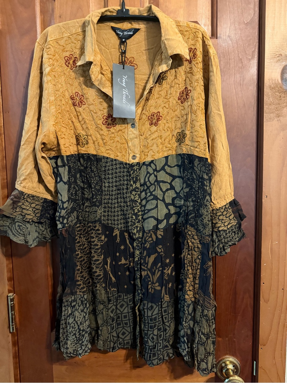 Young Threads Two-Tone Embroidered Tunic in Mustard & Olive